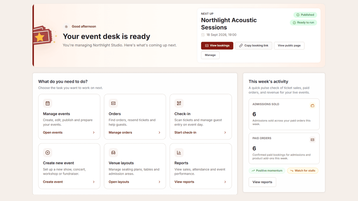 Admin event management screenshot